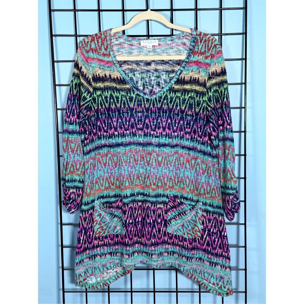 Studio by JPR Aztec Tribal Tunic Top‎ Womens L Multicolor Fall Cottagecore